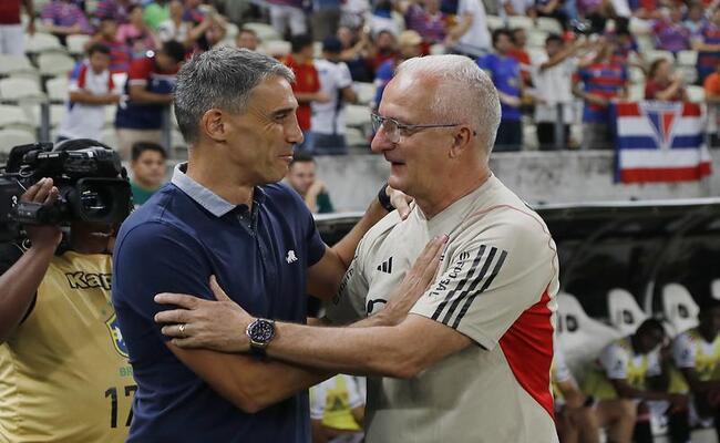 Dorival com Vojvoda no empate do São Paulo com o Fortaleza