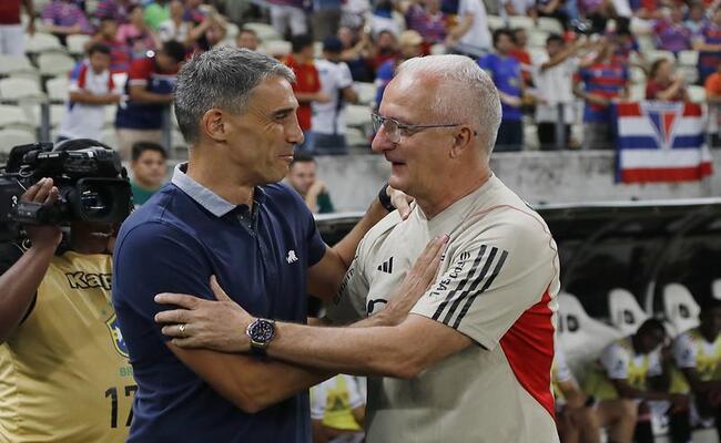 Dorival com Vojvoda no empate do So Paulo com o Fortaleza