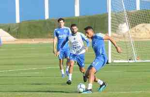 Cruzeiro fez nesta segunda-feira  tarde, na Toca da Raposa II, o ltimo treino em Belo Horizonte antes da partida contra o Internacional, quarta, no Beira-Rio, pela semifinal da Copa do Brasil. O tcnico Rogrio Ceni deve escalar Fbio; Edilson, Ded, Fabrcio Bruno (Leo) e Egdio (Dod); Henrique e Robinho; Marquinhos Gabriel; Thiago Neves e David; Pedro Rocha. Servindo  Seleo Colombiana, Orejuela est fora do jogo.