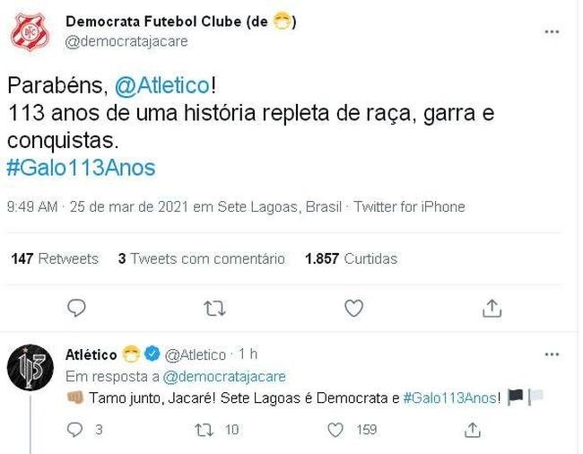 Atltico recebeu mensagens de clubes, jogadores, torcedores e jornalistas