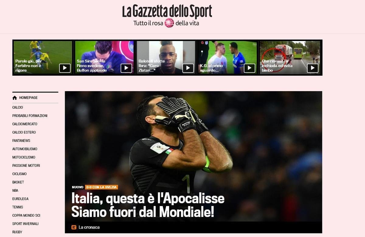 Manchetes das principais publicaes italianas aps vexame histrico da Azzurra