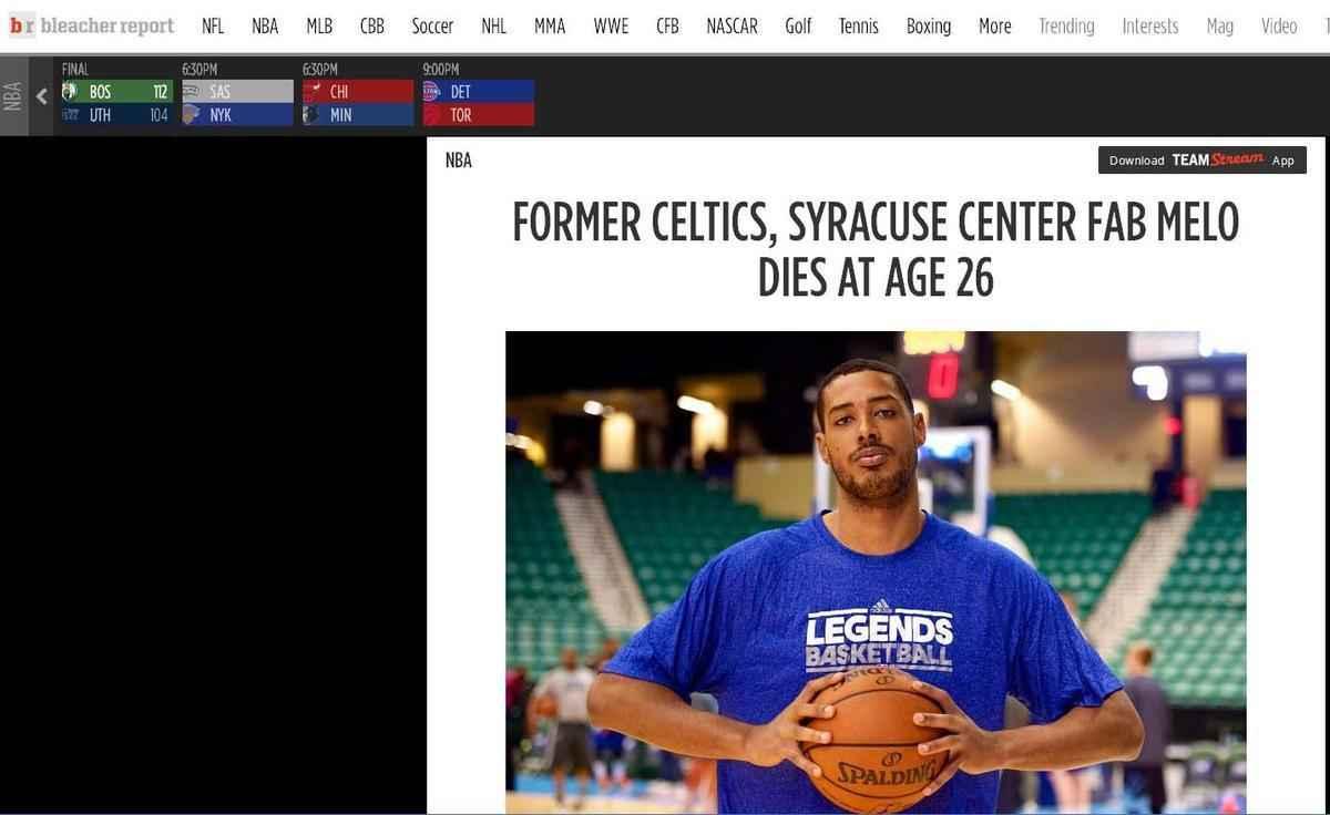 Bleacher Report, dos Estados Unidos, destaca morte de Fab Melo
