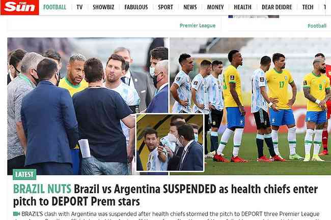 O The Sun, da Inglaterra, destacou o fato de os quatro argentinos pivs do caso atuarem na Premier League