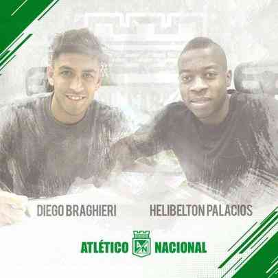 Diego Braghieri (esquerda): zagueiro se transferiu do Lans para o Atltico Nacional / Helibelton Palacios: (direita) zagueiro se transferiu do Club Brugge para o Atltico Nacional
