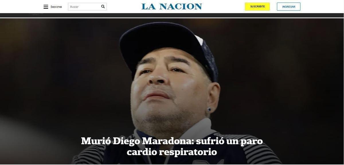 La Nacin, de Buenos Aires, destaca a parada cardiorrespiratria sofrida pelo craque argentino