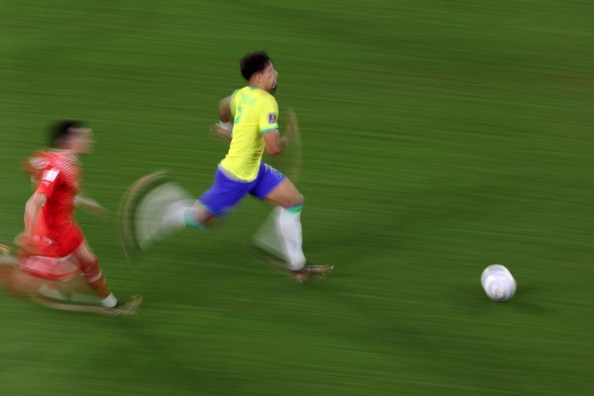 Duelo entre Brasil e Sua, pela 2 rodada do Grupo G da Copa do Mundo, acontece no Estdio 974, em Doha, no Catar
