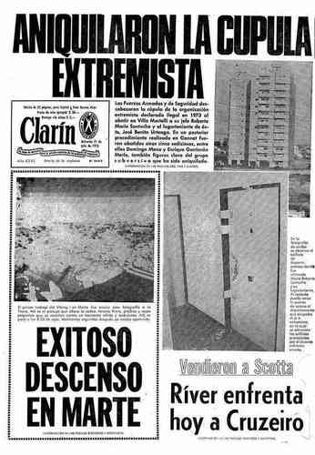 21/07/1976 - Manchete do jornal Clarn anuncia primeiro duelo da final da Libertadores, no Mineiro