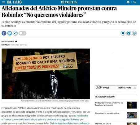 El Pas (Espanha) - Torcedoras do Atltico protestam contra Robinho: 'No queremos estupradores'