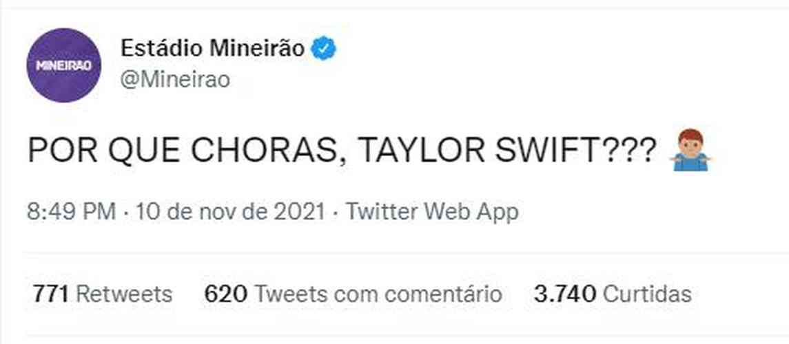 Aps a vitria do Atltico por 3 a 0 diante do Corinthians, torcedores atleticanos fizeram memes com a cantora Taylor Swift, que detinha relao supersticiosa com o Corinthians