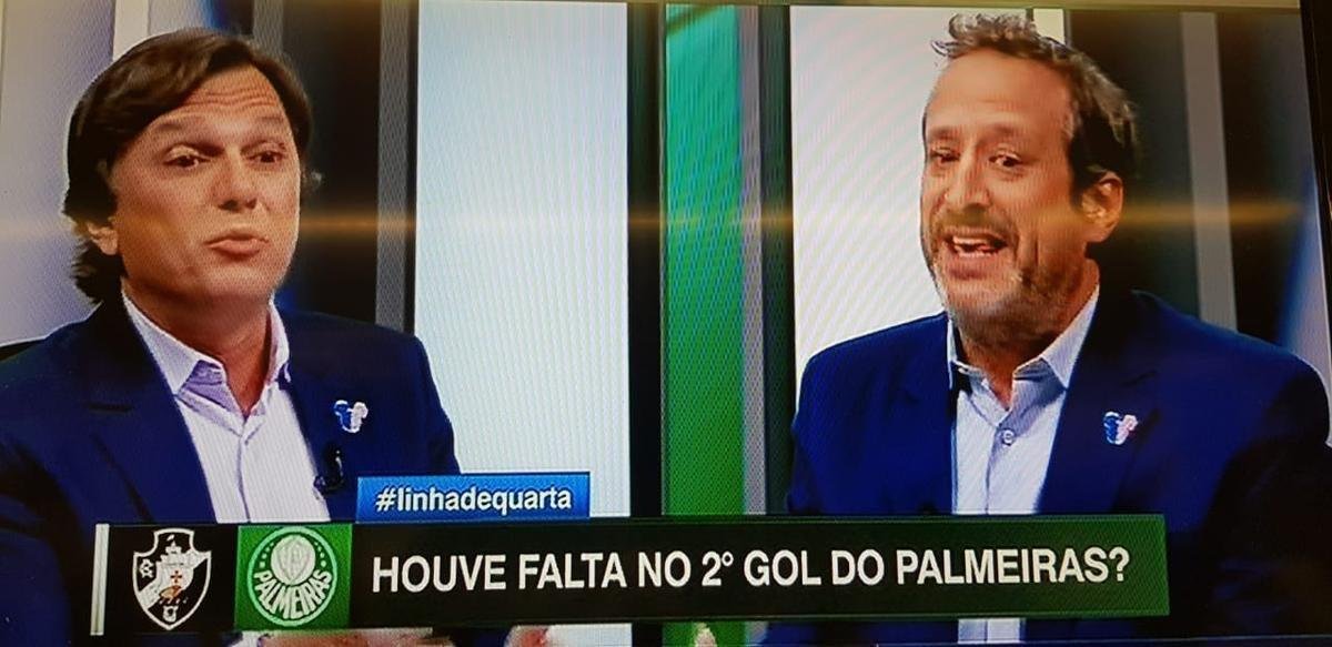 Mauro Cezar Pereira e Gian Oddi durante discusso no Linha de Passe, da ESPN