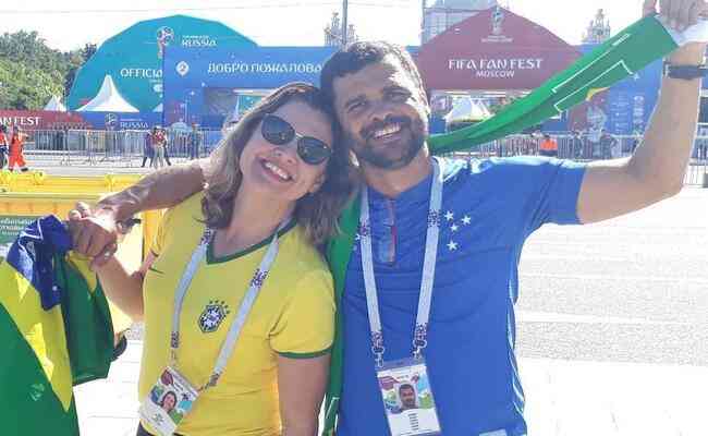 Leandro com a esposa, Cludia, na Copa do Mundo da Rssia, em 2018