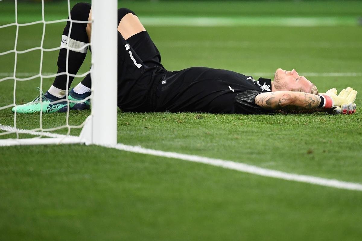 Goleiro Karius, do Liverpool, na partida contra o Real Madrid pela final da Champions League