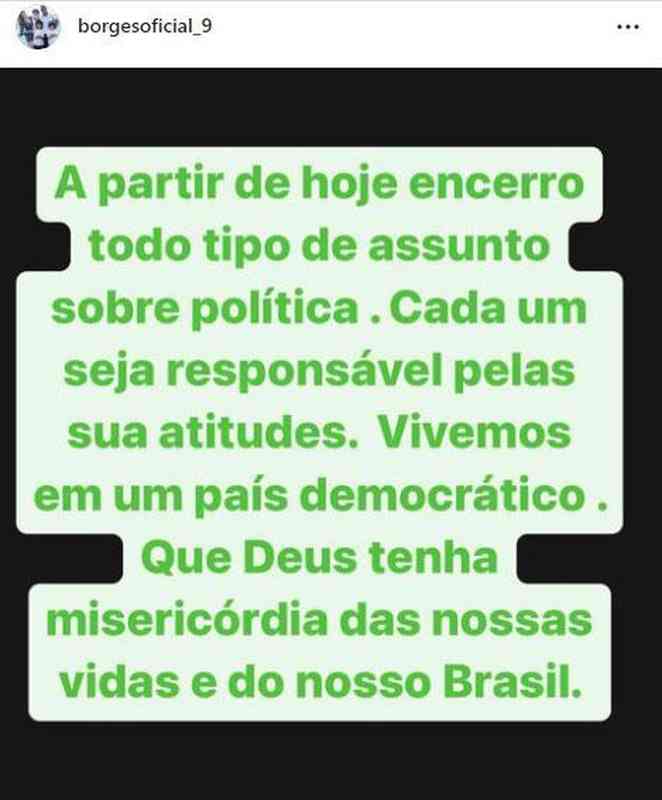 Borges, ex-atacante de Cruzeiro e So Paulo; manifestaes de esportistas bolsonaristas aps a vitria de Lula, presidente eleito do Brasil