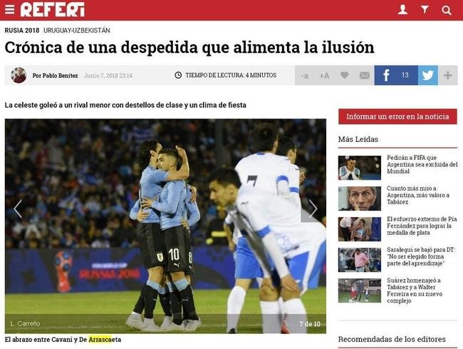 Arrascaeta tambm foi destaque no portal esportivo Referi, do jornal El Observador