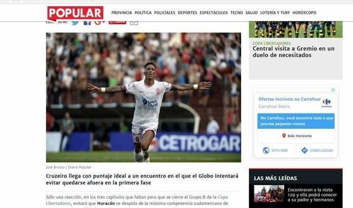 Imprensa argentina analisa a partida entre Cruzeiro e Huracn