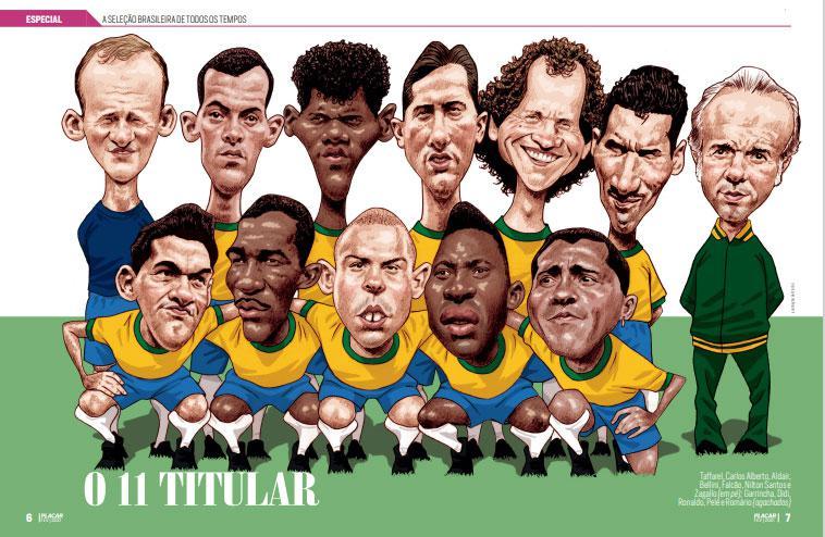 Conforme votao feita por mais de 170 profissionais, a Seleo Brasileira de todos os tempos foi escalada com: Taffarel (85 votos); Carlos Alberto (104), Aldair (88), Bellini (72) e Nilton Santos (99); Falco (80), Didi (84) e Pel (165); Garrincha (132), Ronaldo (130) e Romrio (97). Com 94 votos, Zagallo foi escolhido como tcnico.