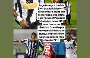 Jogadores e ex-atletas do Atltico mandaram mensagens ao clube pelo aniversrio de 115 anos.