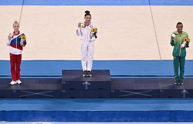 Fotos da apresentao da brasileira Rebeca Andrade na ginstica artstica dos Jogos Olmpicos de Tquio