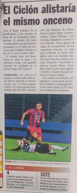Imprensa paraguaia destaca jogo entre Cerro Porteo e Atltico