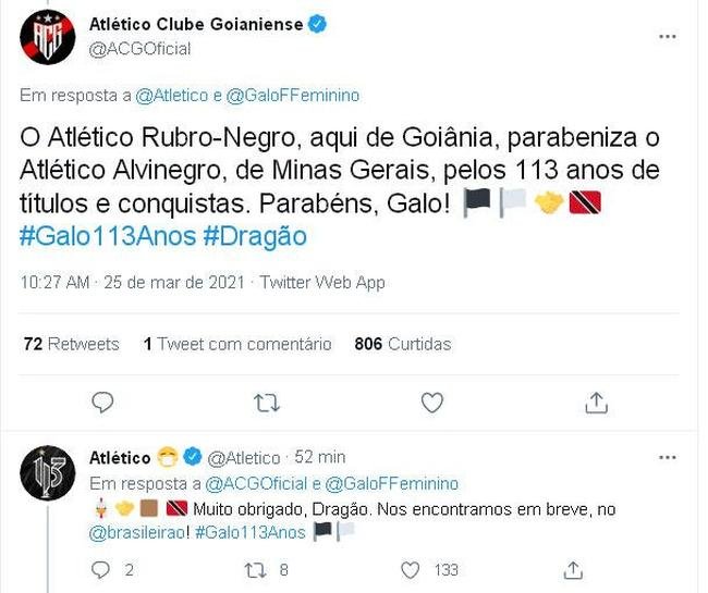 Atltico recebeu mensagens de clubes, jogadores, torcedores e jornalistas