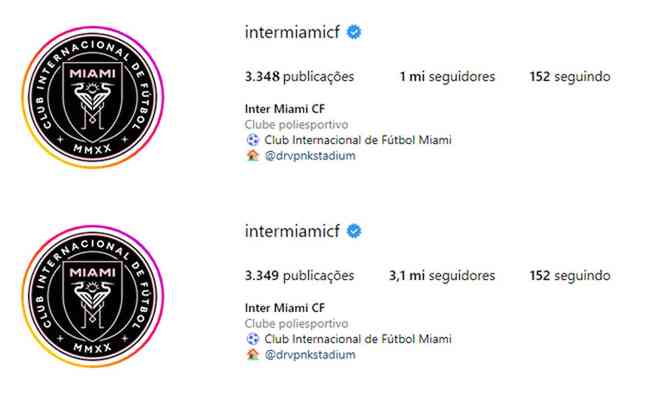 Inter Miami, novo time de Messi, ganhou mais de 2 milhes de seguidores aps anunciar o argentino
