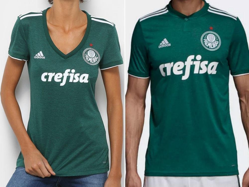Palmeiras. Camisa Feminina: R$ 229,90 / Camisa Masculina: R$ 249,99