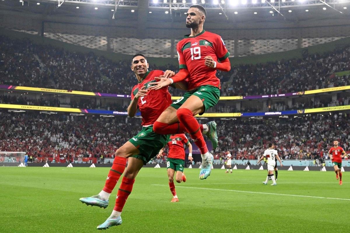 Fotos do gol de Youssef En-Nesyri, de Marrocos, sobre Portugal, pelas quartas de final da Copa do Mundo de 2022, no Catar