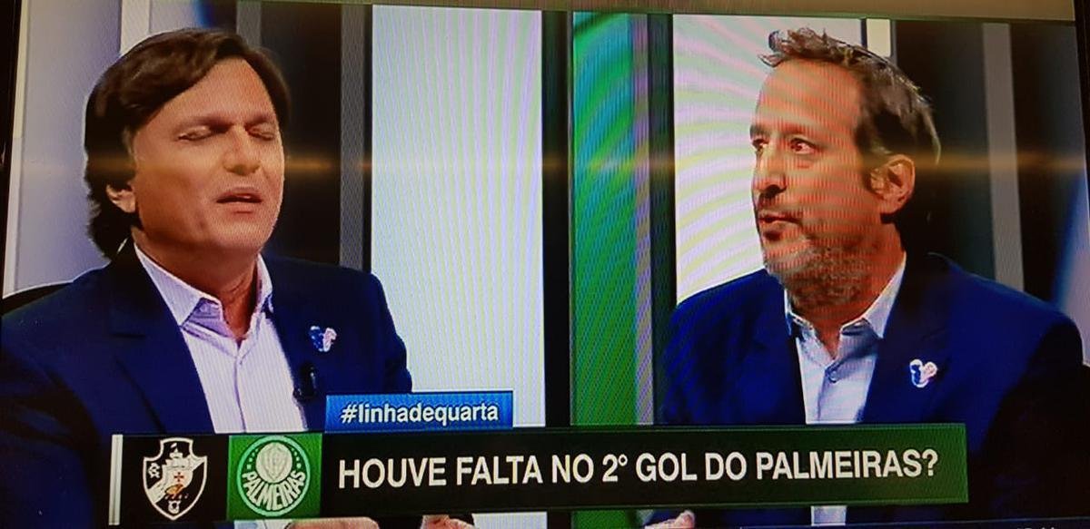 Mauro Cezar Pereira e Gian Oddi durante discusso no Linha de Passe, da ESPN