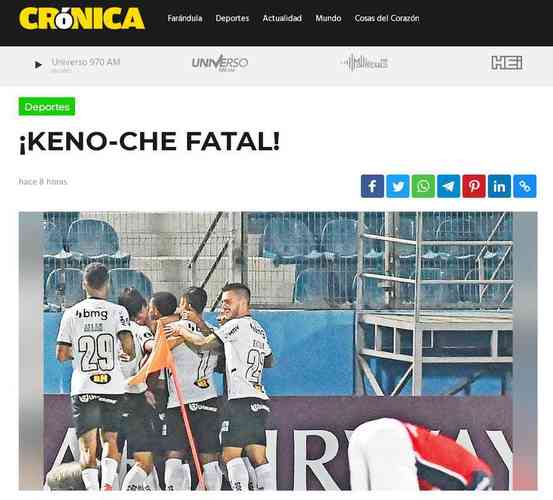 Crnica - Site deu destaque ao atacante Keno, autor do gol da vitria do Galo