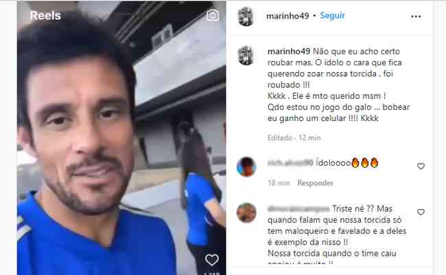 Marinho postou vídeo de Fabrício e ironizou roubo no Mineirão