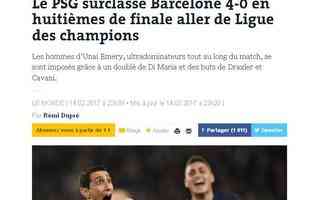 Le Monde: 'PSG supera Barcelona nas oitavas de final da Liga'