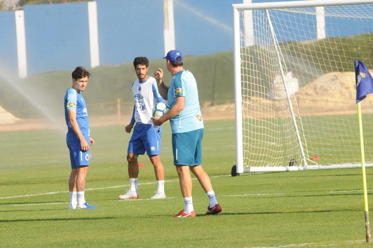 Cruzeiro fez nesta segunda-feira  tarde, na Toca da Raposa II, o ltimo treino em Belo Horizonte antes da partida contra o Internacional, quarta, no Beira-Rio, pela semifinal da Copa do Brasil. O tcnico Rogrio Ceni deve escalar Fbio; Edilson, Ded, Fabrcio Bruno (Leo) e Egdio (Dod); Henrique e Robinho; Marquinhos Gabriel; Thiago Neves e David; Pedro Rocha. Servindo  Seleo Colombiana, Orejuela est fora do jogo.