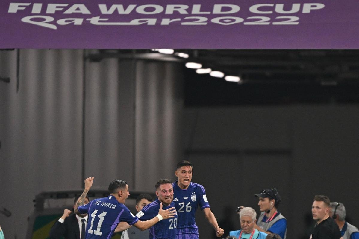 Alexis Mac Allister marcou o primeiro gol da Argentina sobre a Polnia no Estdio 974, em duelo pelo Grupo C da Copa do Mundo