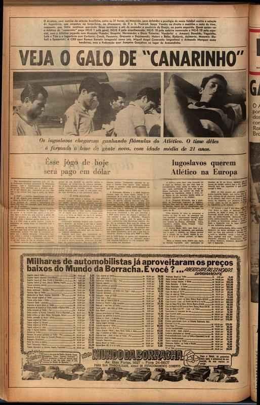 Dirio da Tarde, 19 de dezembro, dia do jogo - manchete do caderno de esportes ressaltou que Atltico vestiria o uniforme da Seleo Brasileira no jogo contra a Iugoslvia.