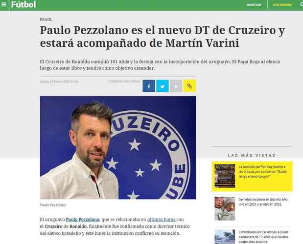 El Pais: 'Pezzolano é o novo treinador do Cruzeiro e estará acompanhado de Martín Varini'