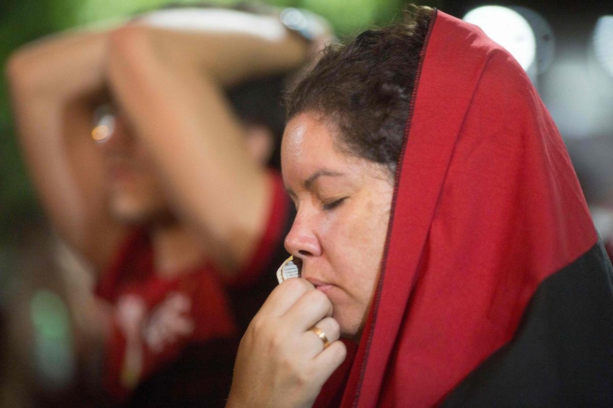 Tristeza dos torcedores do Flamengo na derrota para o Palmeiras