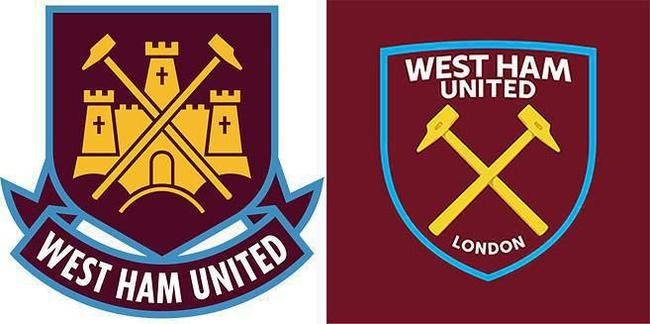 O West Ham anunciou a mudana em 2016. A nova identidade visual (direita) ficou mais simples. A principal alterao foi a retirada do castelo.