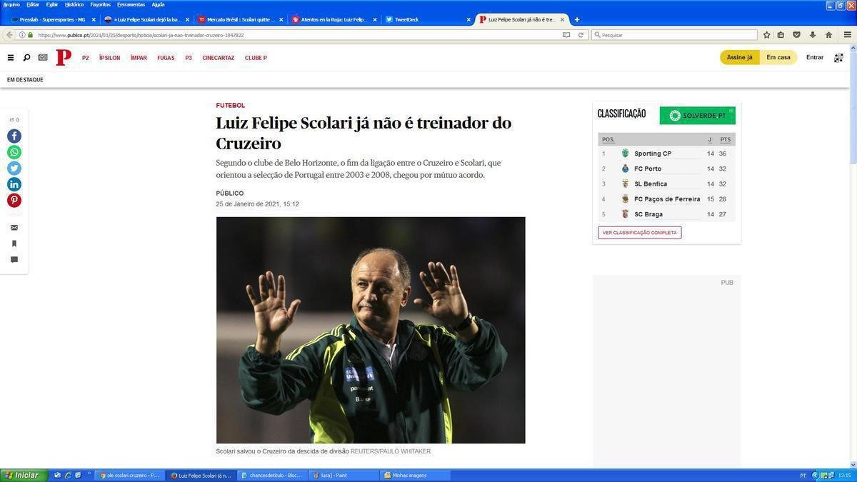 Pblico, de Portugal - 'Scolari j no  mais treinador do Cruzeiro'