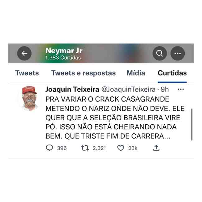 Curtida de Neymar em postagem que ofendia Casagrande