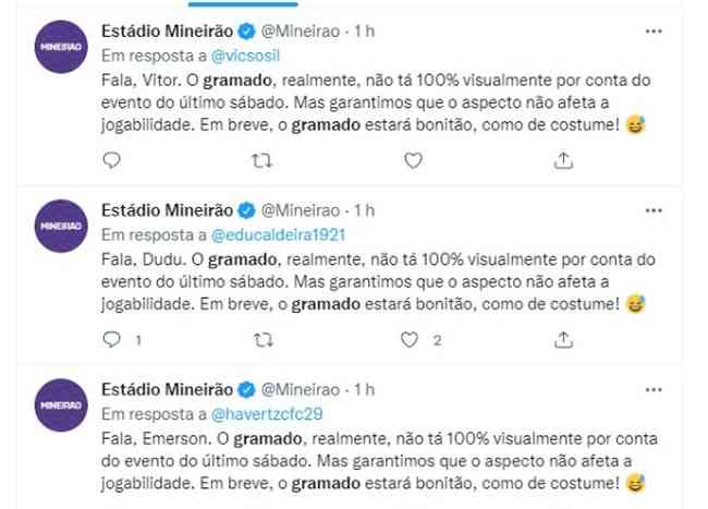 Resposta-padro do Mineiro a torcedores sobre o estado do gramado no jogo entre Cruzeiro e Londrina