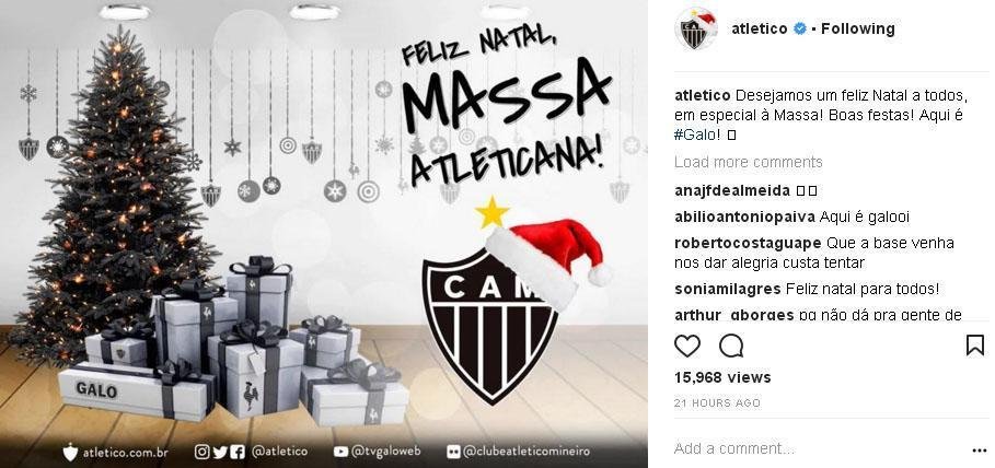 Perfil do Atltico nas redes sociais postou uma imagem para comemorar o Natal