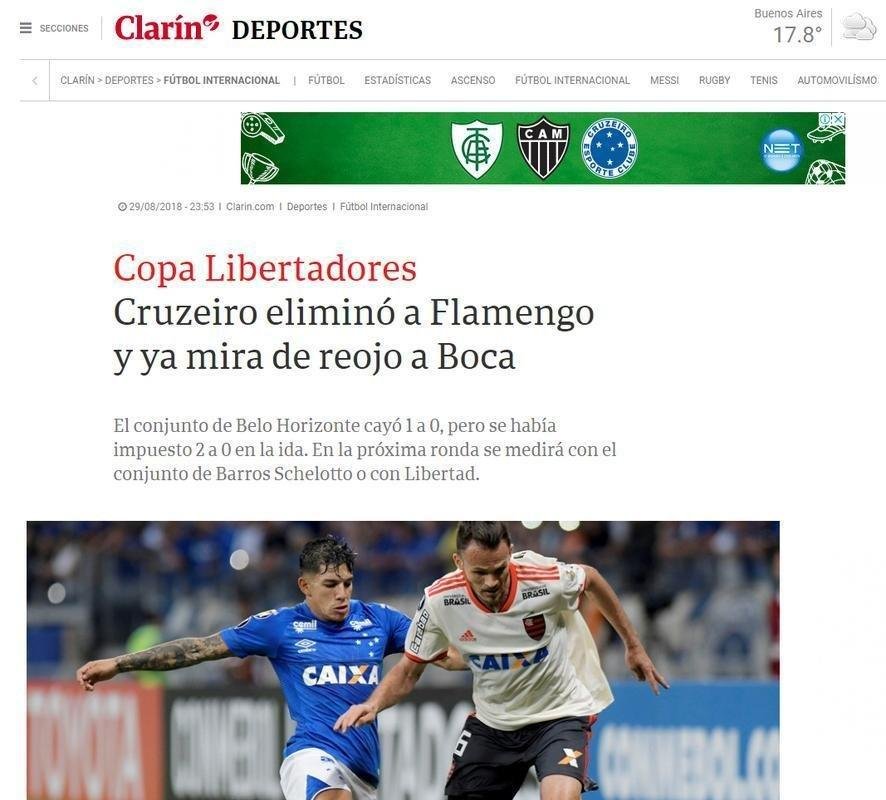 Clarn, da Argentina: 'Cruzeiro j mira o Boca'