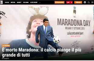 'Est morto Maradona: o futebol chora pela morte do melhor de todos', estampa a Gazzetta dello Sport, da Itlia