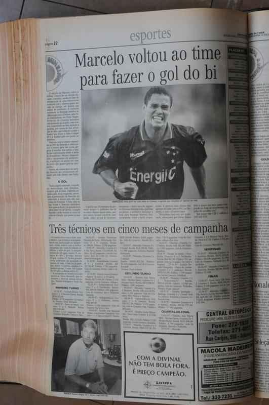 Recorde de pblico no Mineiro: pginas do jornal Dirio da Tarde sobre Cruzeiro 1x0 Villa Nova, em 1997. Estdio recebeu 132.834 pessoas na deciso do Campeonato Mineiro