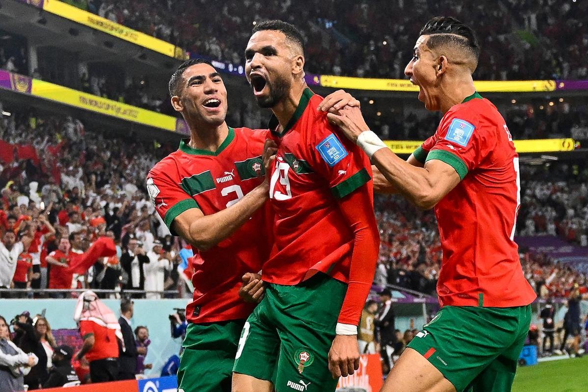 Fotos do gol de Youssef En-Nesyri, de Marrocos, sobre Portugal, pelas quartas de final da Copa do Mundo de 2022, no Catar