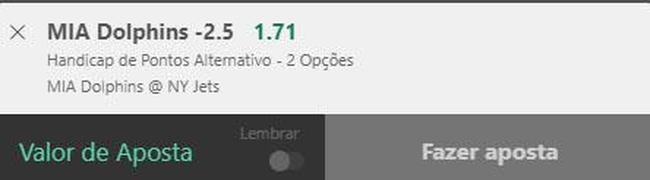 Miami Dolphins -2,5 contra o New York Jets (odd 1.71)