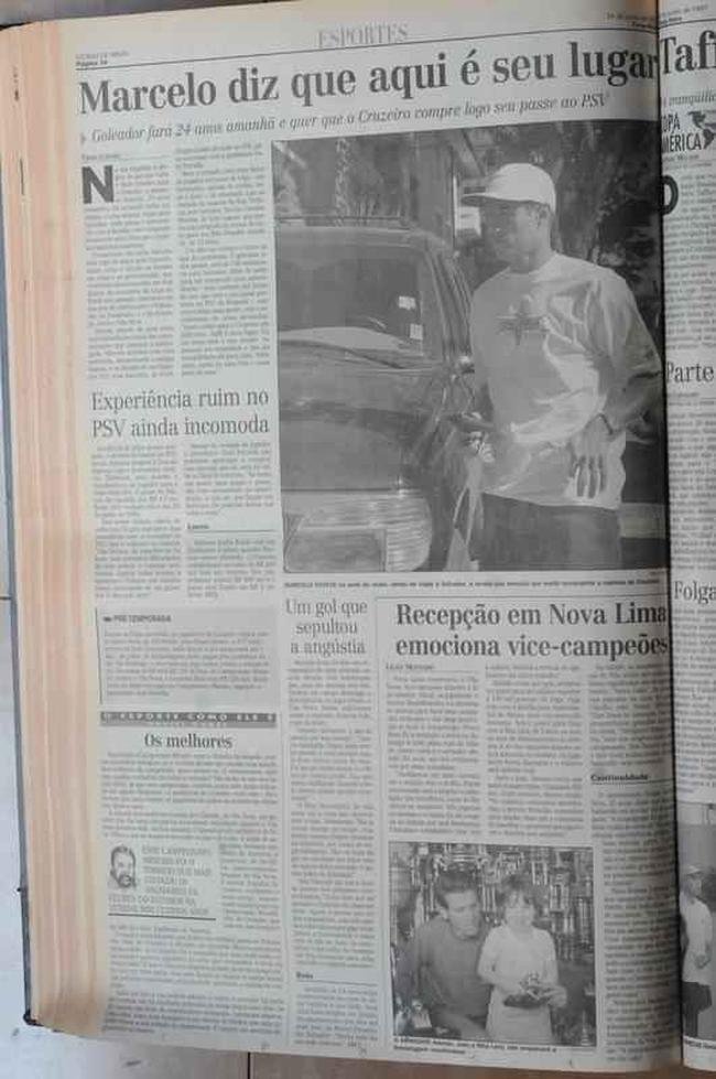 Recorde de p�blico no Mineir�o: p�ginas do jornal Estado de Minas sobre Cruzeiro 1x0 Villa Nova, em 1997. Est�dio recebeu 132.834 pessoas na decis�o do Campeonato Mineiro