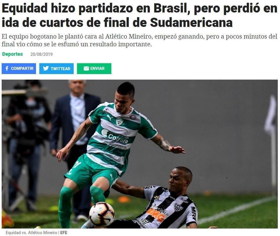 Pulzo: 'Equidad fez uma partidaa no Brasil, mas perdeu na ida das quartas de final da Sul-Americana'.