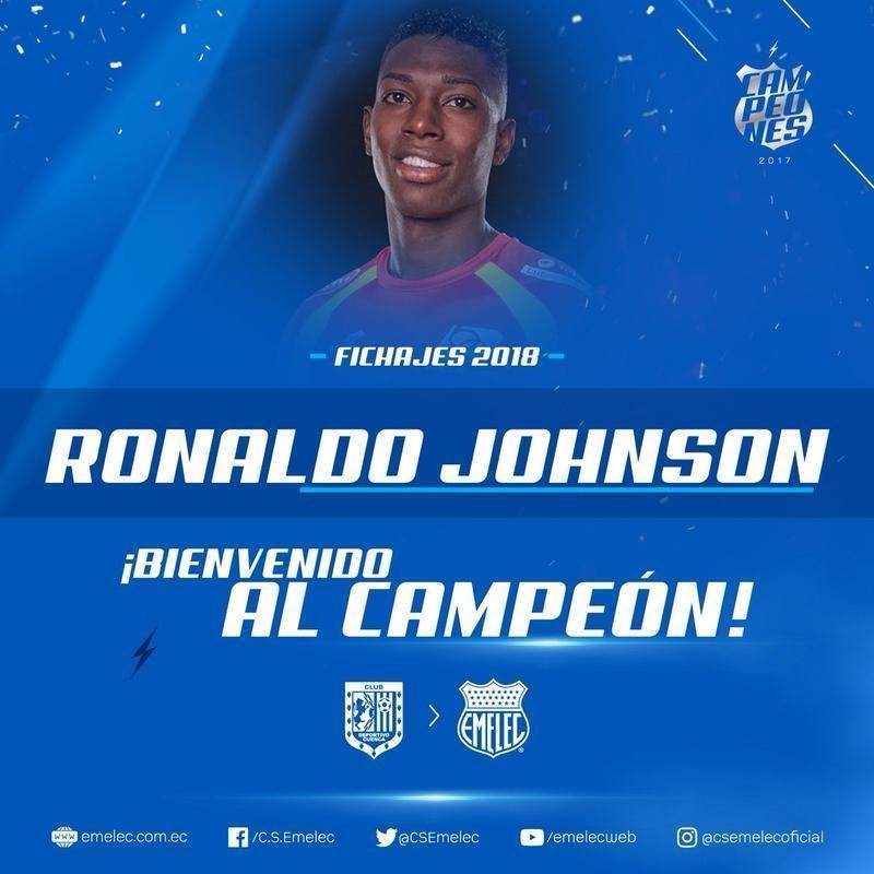 Ronaldo Johnson - atacante se transferiu do Deportivo Cuenca para o Emelec