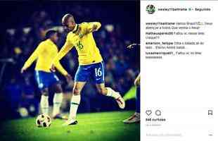 Wesley publicou uma foto de quando vestia a camisa da Seleo e desejou sorte ao Brasil na Copa